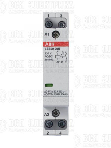 Контактор ESB20-20N-06 модульный (20А АС-1 2НО) катушка 230В AC/DC ABB 1SBE121111R0620