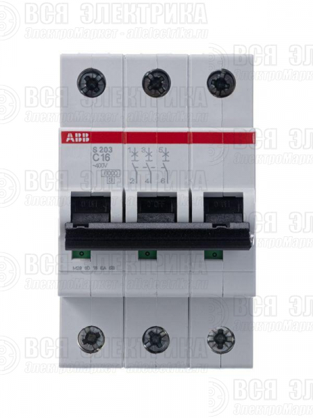 Выключатель автоматический модульный 3п C 16А 6кА S203 C16 ABB 2CDS253001R0164