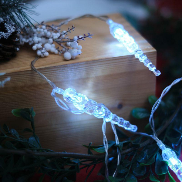 Гирлянда светодиодная "Сосульки" 1.5м 10LED бел. 0.1Вт IP20 провод прозр. ПВХ элементы питания 2хAA (не в компл.) Neon-Night 303-094