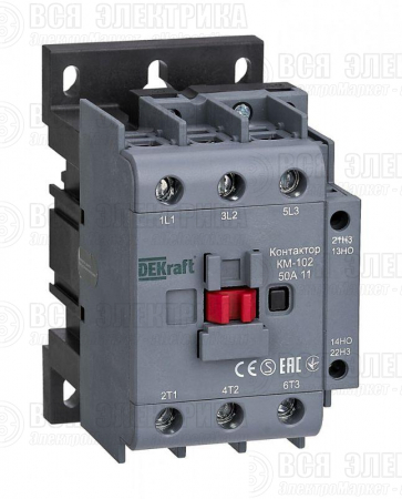 Контактор КМ-102 3п 50А кат. 230В AC 1НО+1НЗ AC-3 AC-4 DEKraft 22007DEK