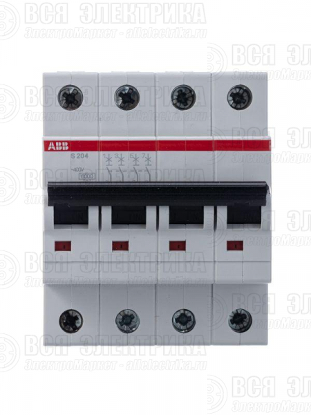 Выключатель автоматический модульный 4п C 25А 6кА S204 C25 ABB 2CDS254001R0254
