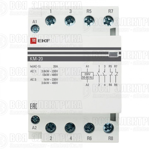 Контактор модульный КМ 20А 2NО+2NC (3 мод.) PROxima EKF km-3-20-22