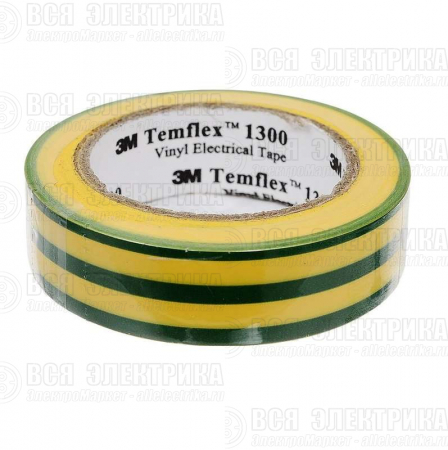 Изолента ПВХ 15мм Temflex 1300 желт./зел. (рул.10м) 3М 7100081324