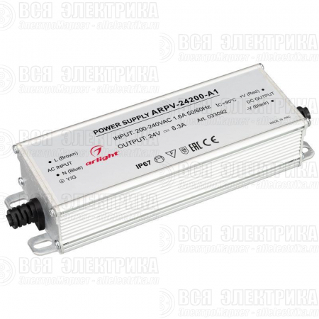 Блок питания ARPV-24200-A1 24В 8.3А 200Вт IP67 метал. 3 года Arlight 033092