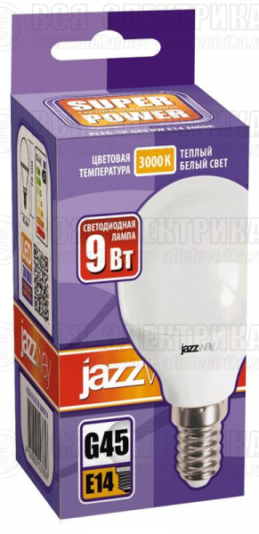 Лампа светодиодная PLED-SP 9Вт G45 шар 3000К тепл. бел. E14 820лм 230В JazzWay 2859570A