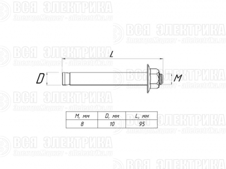 Болт анкерный с гайкой М8/10х95 EKF abgm10x95