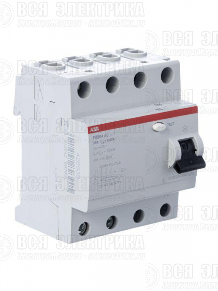 Выключатель дифференциального тока (УЗО) 4п 25А 30мА тип AC FH204 ABB 2CSF204004R1250