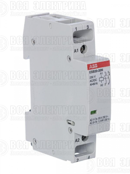 Контактор ESB20-20N-06 модульный (20А АС-1 2НО) катушка 230В AC/DC ABB 1SBE121111R0620