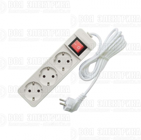 Удлинитель 3х3м с заземл. 10А IP20 2.2кВт ПВС с выкл. Союз 481S-7303