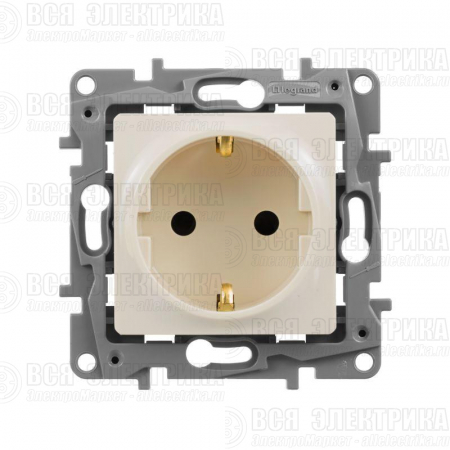 Розетка 1-м СП Etika 16А IP31 250В 2P+E с заземл. защ. шторки немецк. стандарт винтов. клеммы механизм сл. кость Leg 672322