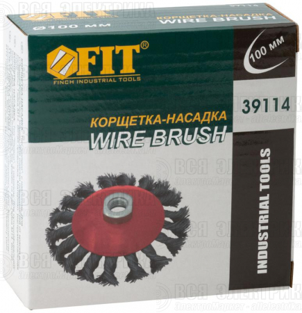 Корщетка-колесо с наклоном гайка М14 стальная витая проволока 100мм FIT 39114