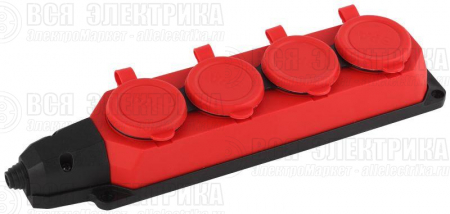 Колодка удлинителя 4-м с заземл. 16А IP44 K-4e-RED-IP44 каучук красн. Эра Б0044553
