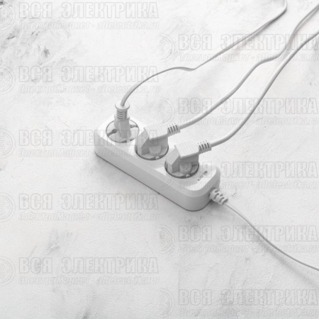 Удлинитель 3 гнезда 3м 2х0.75кв.мм б/з бел. PROCONNECT 13-4206