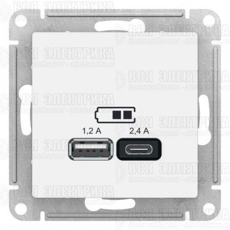 Розетка USB AtlasDesign тип A+C 5В/2.4А 2х5В/1.2А механизм бел. SE ATN000139