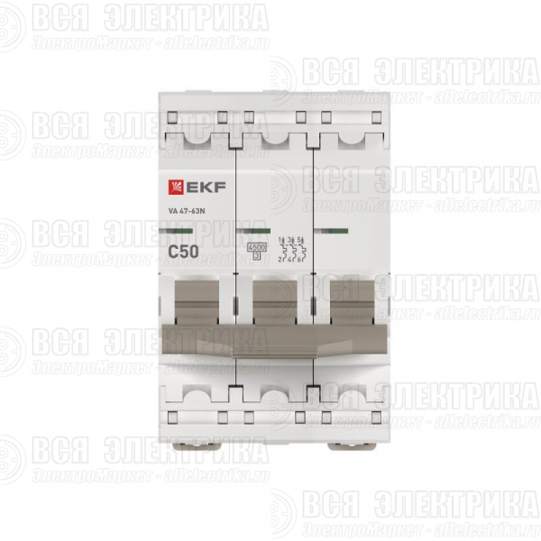 Выключатель автоматический модульный 3п C 50А 4.5кА ВА 47-63N PROxima EKF M634350C