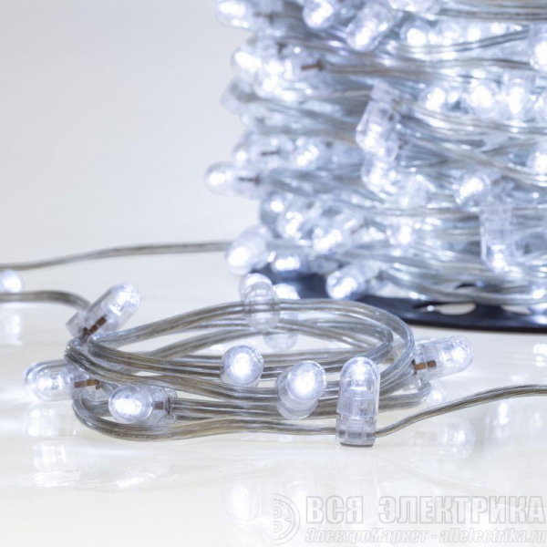 Гирлянда светодиодная "LED ClipLight" шаг 15см 665LED бел. 80Вт 12В IP65 эффект мерцания flashing бел.; провод прозр. ПВХ (уп.100м) Neon-Night 325-165