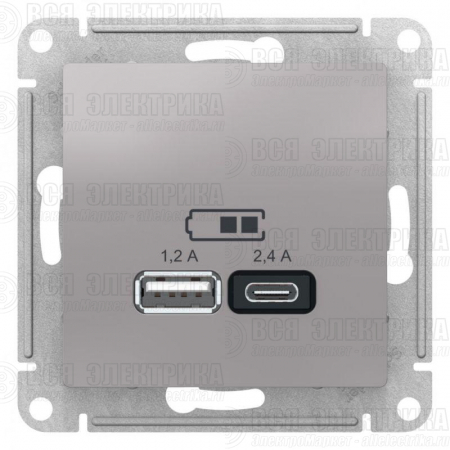 Розетка USB AtlasDesign тип A+C 5В/2.4А 2х5В/1.2А механизм алюм. SE ATN000339