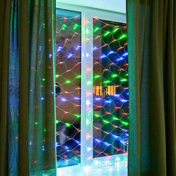 Гирлянда "Сеть" с контроллером 1.8х1.5м 180LED мульти. прозр. провод 15Вт 220В IP20 NEON-NIGHT 215-139