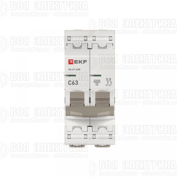 Выключатель автоматический модульный 2п C 63А 4.5кА ВА 47-63N PROxima EKF M634263C