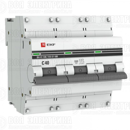 Выключатель автоматический модульный 3п C 40А 10кА ВА 47-100 PROxima EKF mcb47100-3-40C-pro