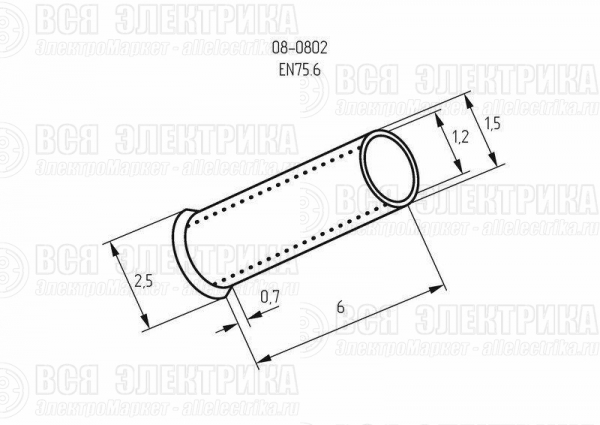 Наконечник штыревой втулочный (НШВ L-6мм) 0.75кв.мм (EN75.6) REXANT 08-0802