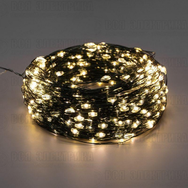 Гирлянда светодиодная "Роса" 20м 200LED тепл. бел. IP20 с контроллером провод зел. Neon-Night 303-266