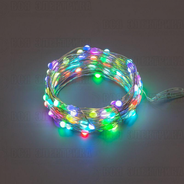 Гирлянда "Роса" 10м 100LED RGB IP44 с пультом 8 режимов элементы питания 3хAA Neon-Night 303-259