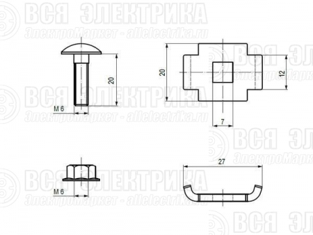 Комплект винтовой соединительный двойн. 6x20 (Винт М6+гайка) (уп.50шт) EKF vckd6x20