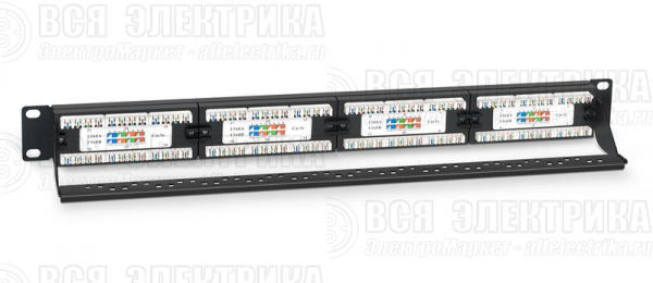 Патч-панель 19дюйм 1U 24 порта RJ45 кат.5E Dual IDC PL-24-Cat.5e-Dual IDC с задн. кабельн. организатором Cabeus 7000c