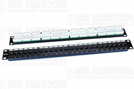 Патч-панель 19дюйм 1U кат.5E 24 порта RJ45 PP3-19-24-8P8C-C5E-110D черн. Hyperline 246095