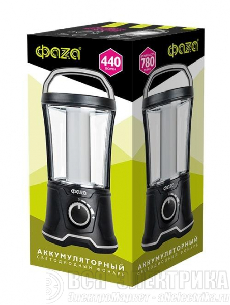 Фонарь кемпинговый AccuF5-L20W-bk 40х0.5Вт SMD 440лм аккумулятор 2000мА.ч 2 режима: 100проц. 2ч/10проц. 13ч индикатор зарядки диммер черн. ФАZА 5015869