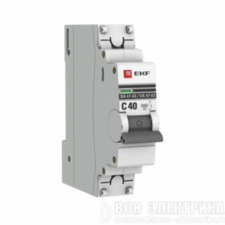 Выключатель автоматический модульный 1п C 40А 6кА ВА 47-63 PROxima EKF mcb4763-6-1-40C-pro