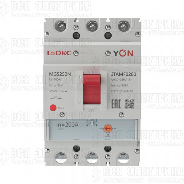 Выключатель автоматический MGS250 3P 160-200A 36kA YON MGS250N-3TAMF0200