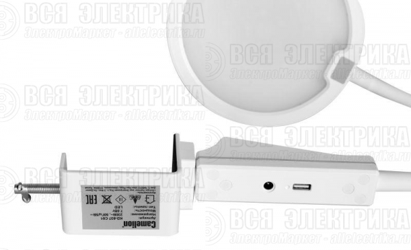 Светильник светодиодный KD-837 C01 LED наст.на струбц. 7Вт 230В 450лм сенс рег.ярк и цвет.темп USB-5В 1А бел. Camelion 13884