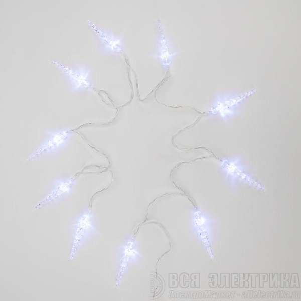 Гирлянда светодиодная "Сосульки" 1.5м 10LED бел. 0.1Вт IP20 провод прозр. ПВХ элементы питания 2хAA (не в компл.) Neon-Night 303-094