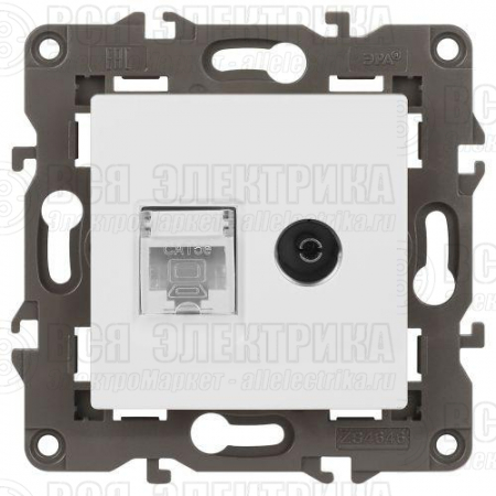 Розетка компьютерная + телевизионная Elegance 14-3110-01М RJ45+TV матов. бел. Эра Б0065767