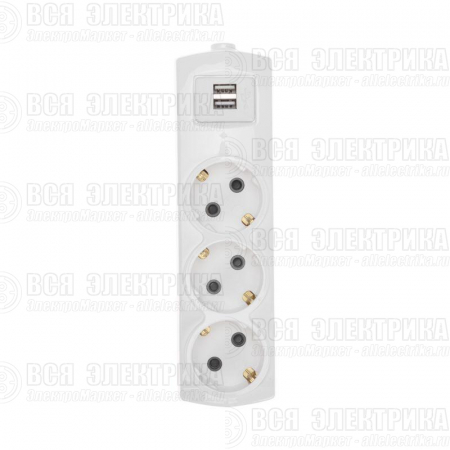 Колодка 3-м с заземл. PREMIUM 2 USB бел. Rexant 13-4402