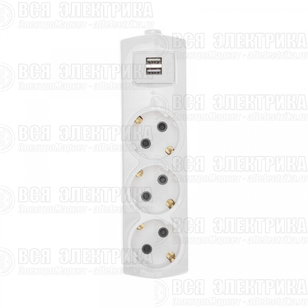 Колодка 3-м с заземл. PREMIUM 2 USB бел. Rexant 13-4402
