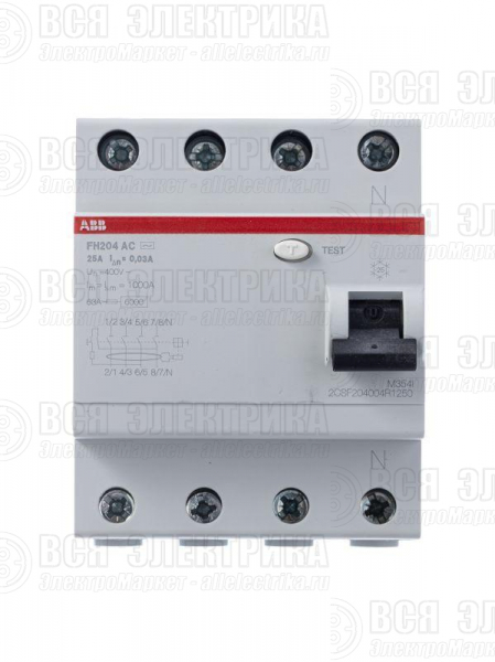 Выключатель дифференциального тока (УЗО) 4п 25А 30мА тип AC FH204 ABB 2CSF204004R1250