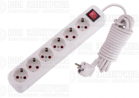 Удлинитель 6х5м с заземл. 16А IP20 Lila с выкл. LEZARD 720-0605-602