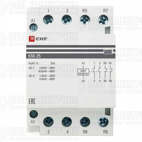 Контактор модульный КМ 25А 2NО+2NC (3 мод.) PROxima EKF km-3-25-22