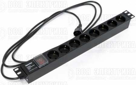 Блок розеток 8-м 10А SHE19-8SH-S-2.5IEC горизонт. шнур 2.5м Hyperline 397035