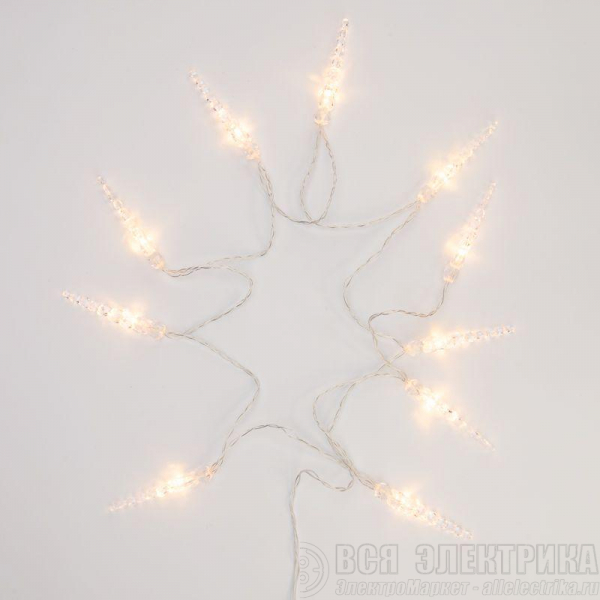 Гирлянда светодиодная "Сосульки" 1.5м 10LED тепл. бел. 0.1Вт IP20 провод прозр. ПВХ элементы питания 2хAA (не в компл.) Neon-Night 303-093