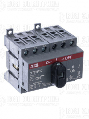 Рубильник реверсивный OT25F3C 25А (20А AC23) ABB 1SCA104863R1001