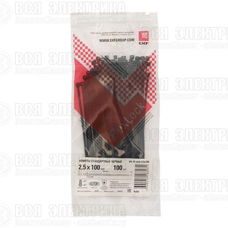 Хомут P6.6 2.5х100 FlexLock стандартный черн. (уп.100шт) PROxima EKF plc-fl-ctsb-2.5x100