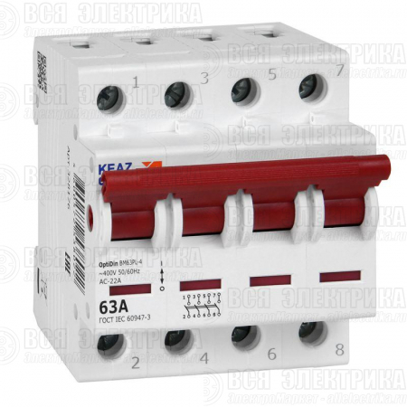 Выключатель нагрузки модульный OptiDin BM63PL-463-УХЛ3 (ВМ63PL) КЭАЗ 328176