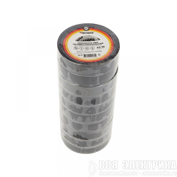Изолента ПВХ профессиональная 0.18х19мм 20м черн. (уп.10шт) Kranz KR-09-2806