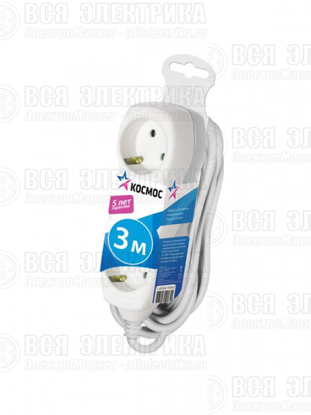 Удлинитель 3х3м с заземл. 16А IP20 ПВС 3х1 КОСМОС YKsm3m-3g-Z(K)