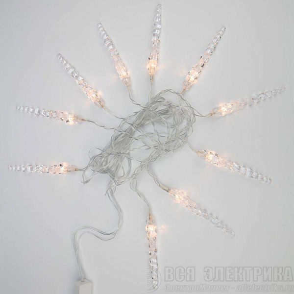 Гирлянда светодиодная "Айсикл" (бахрома) "Сосульки" 1.5х0.25м 10LED тепл. бел. 0.51Вт IP20 провод прозр. Neon-Night 303-067