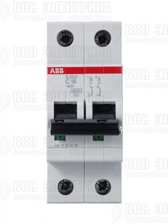 Выключатель автоматический модульный 2п C 16А 6кА S202 C16 ABB 2CDS252001R0164
